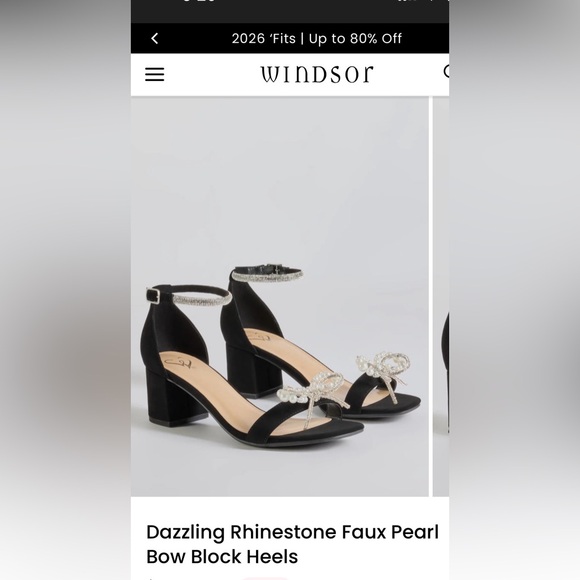 Windsor Black Rhinestone Pearl Bow Heels - Picture 2 of 14